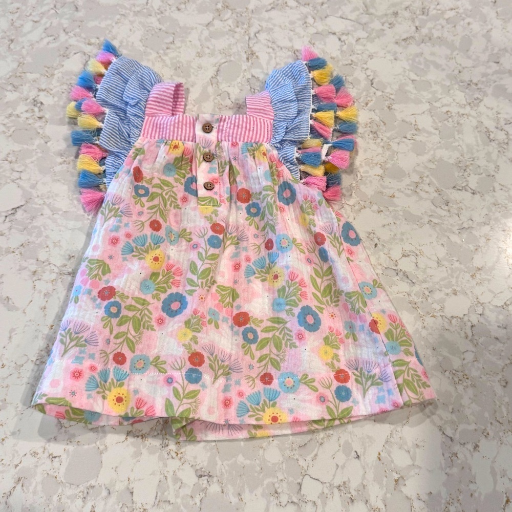 3-6M Mud Pie Pink Striped Floral Baby Dress - Picture 2 of 8